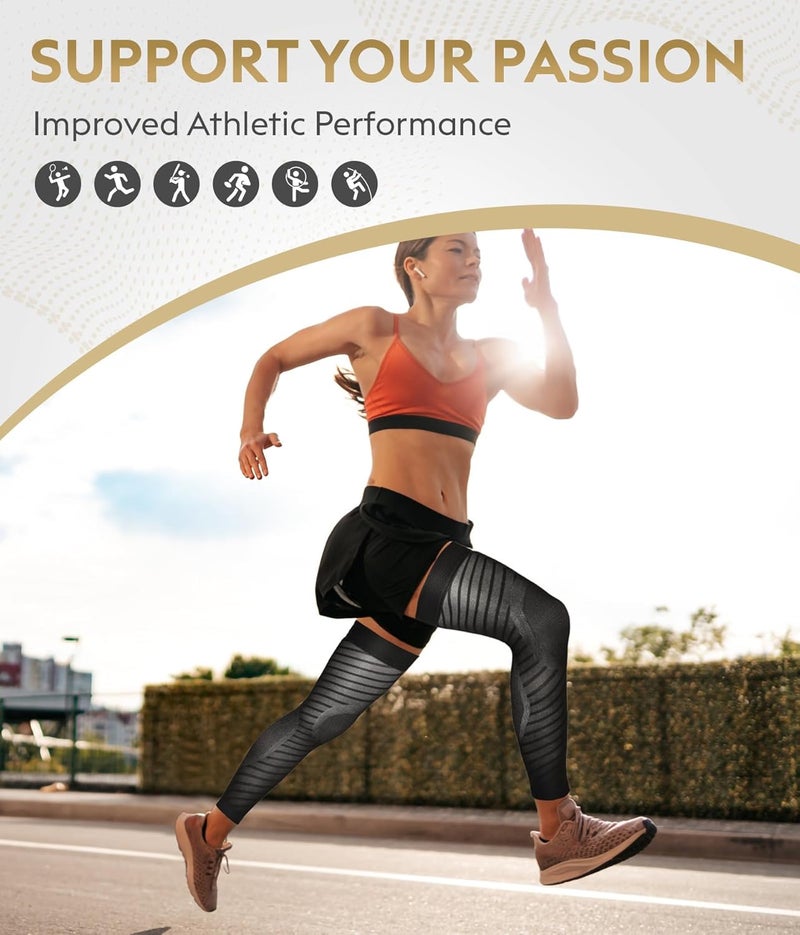 MGANG Full Leg Compression Sleeves for Men & Women, Thigh High 20-30mmHg Graduated Compression Stockings for Thigh Calf Knee Support, Pain, Swelling, Varicose Veins, Running, Sports, 1 Pair, Black L - Image 5